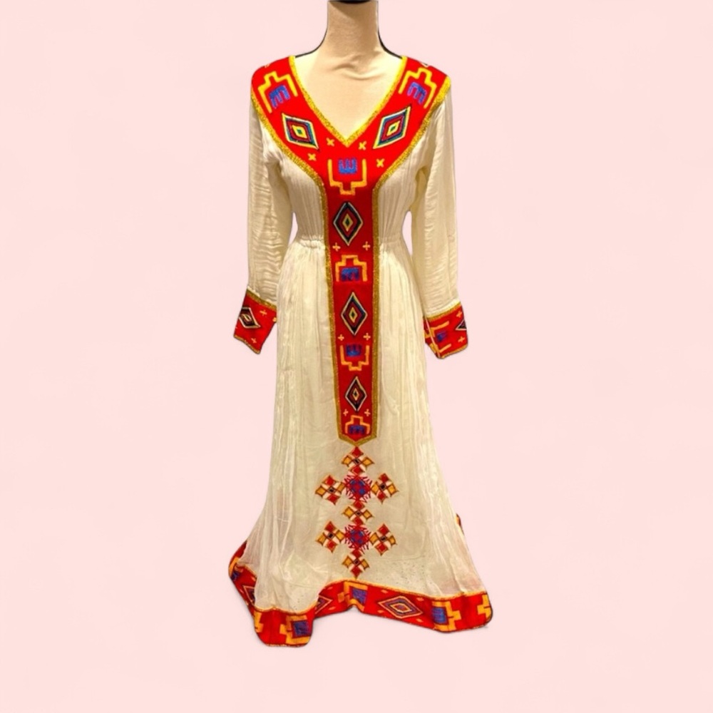 Beautiful hand made Ethopian Eritrean wedding dress hand made embroidery maxi